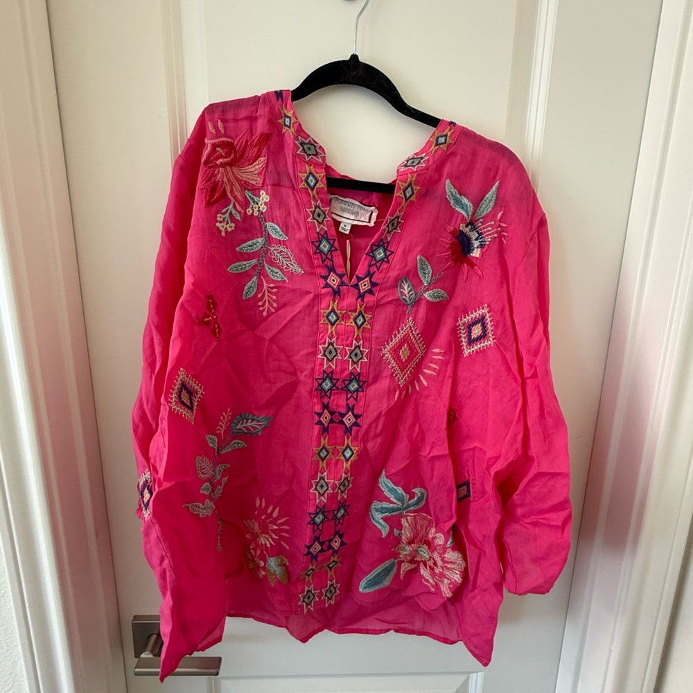 Johnny Was Fuchsia Embroidered Top